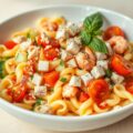 Lauwwarme pastasalade met garnalen en tonijn…..