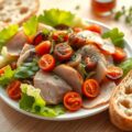 Lauwwarme salade met beenham en cherrytomaatjes