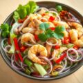 Lauwwarme Thaise salade met garnalen en kip