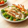 Lentesalade met kip, gamba en truffelmayonaise