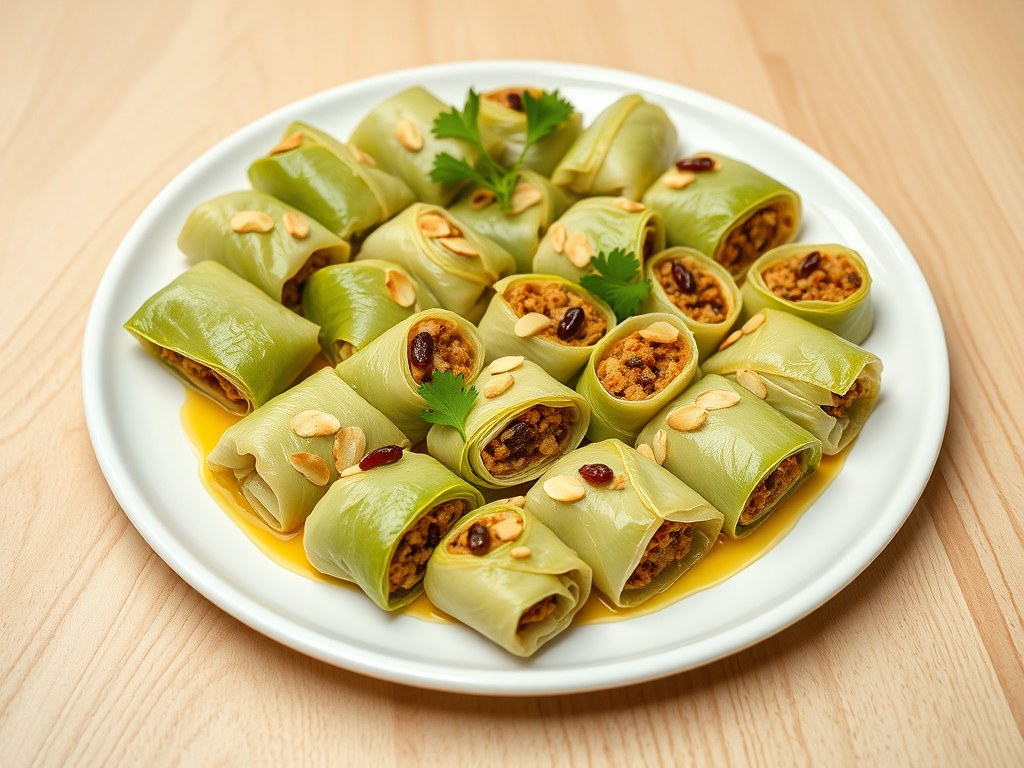 Libanese Koolrolletjes met pikante vulling, AI-gegenereerde illustratie