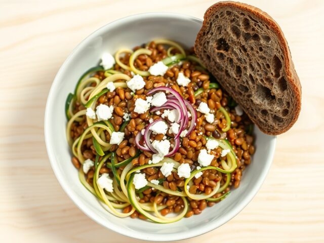 Linzensalade met courgette en prei