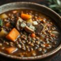Linzensoep met een aardappel- cantharellen- truffel