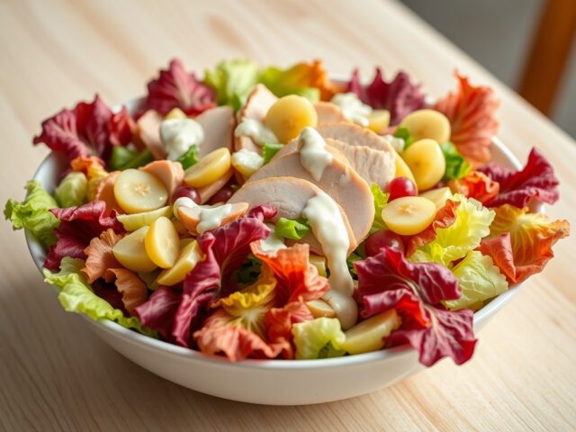 Lollo-salade met kalkoen en druiven