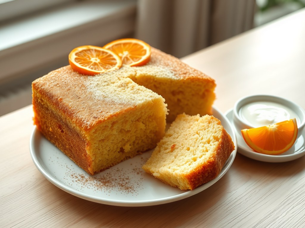 Luchtige sinaasappel cake, AI-gegenereerde illustratie