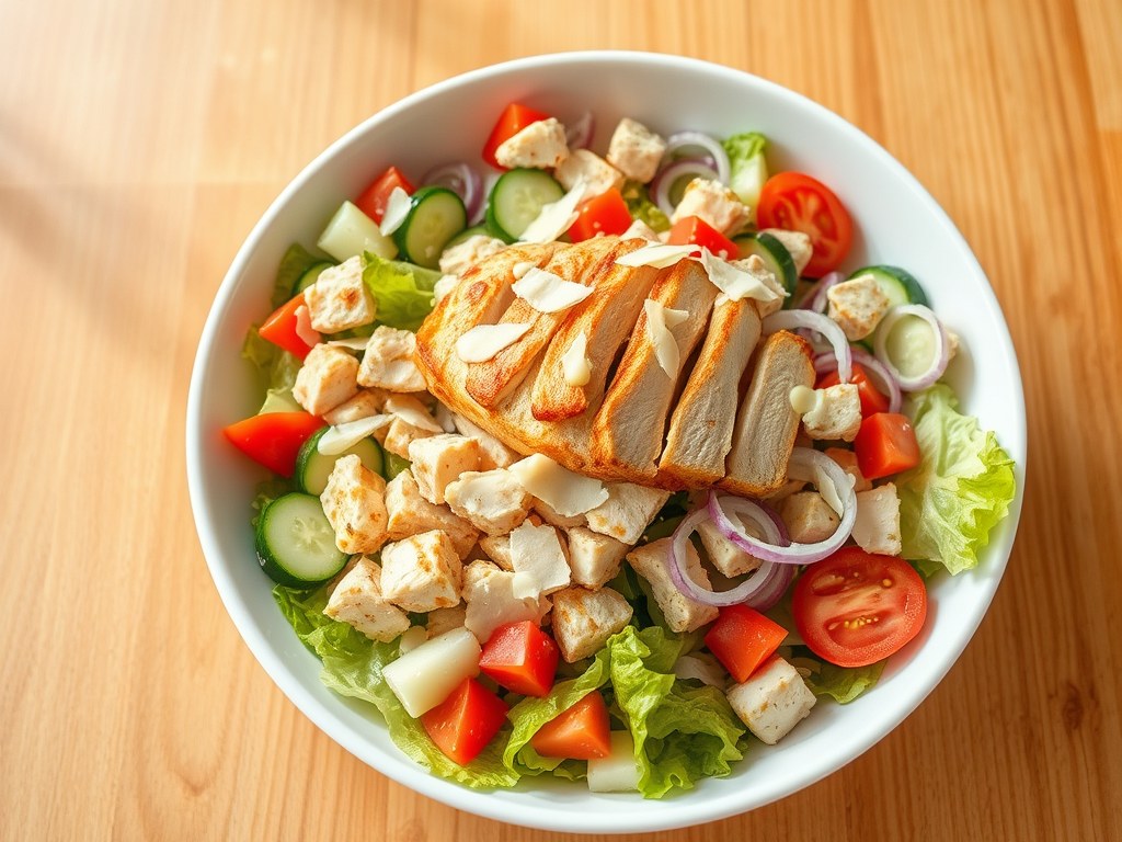 Maaltijdsalade met kip, AI-gegenereerde illustratie
