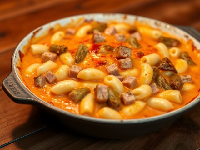 Macaroni met Brugge Rodenbach kaas en ham