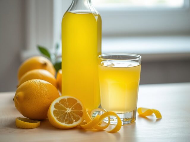 Maken van limoncello (citroenlikeur)