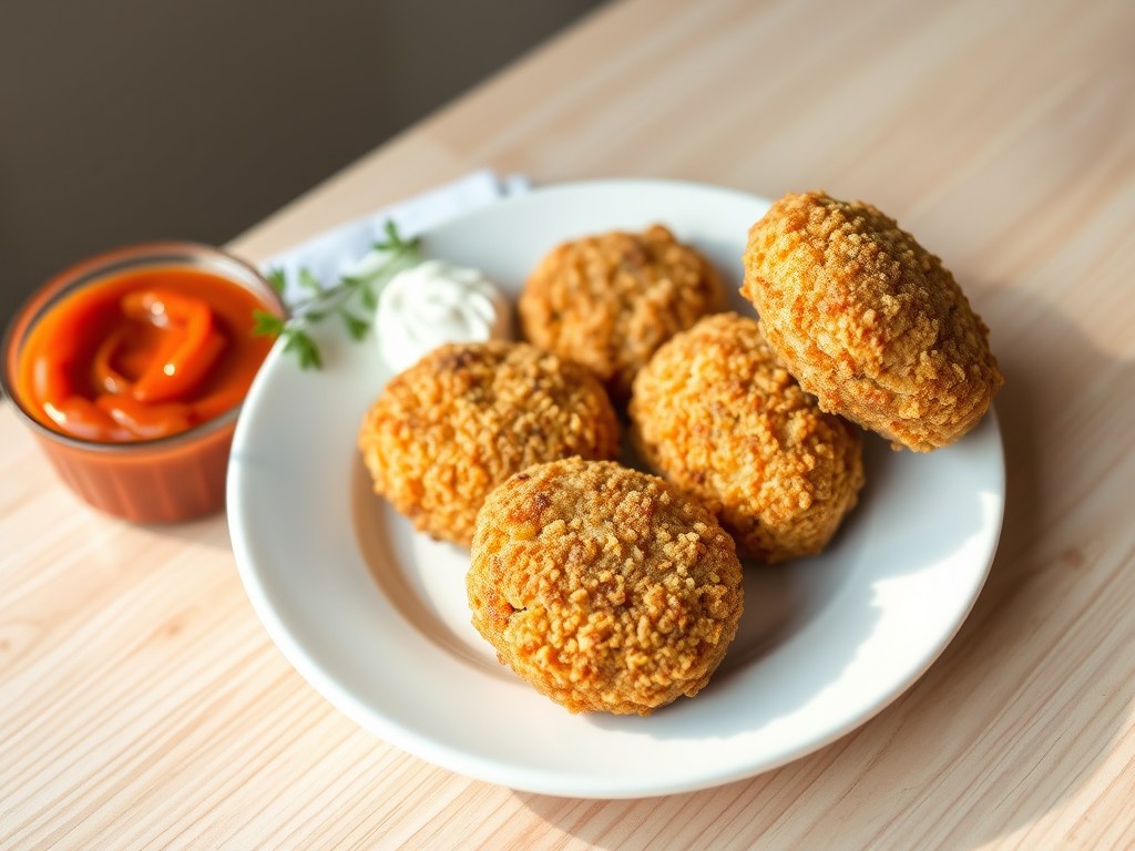 Makreelkroketjes met paprikasaus, AI-gegenereerde illustratie