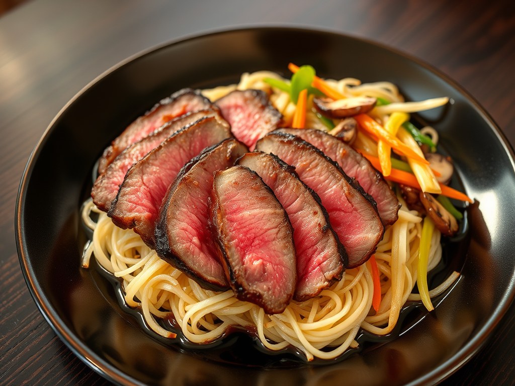 Malse entrecote met sukiyaki saus, AI-gegenereerde illustratie