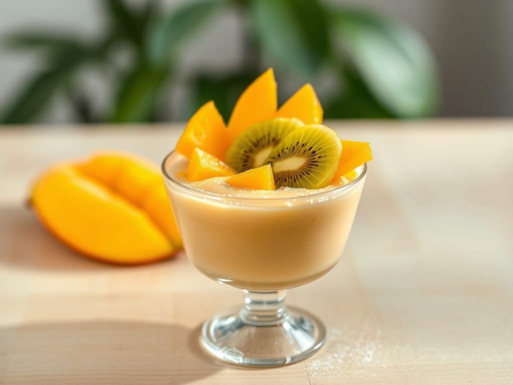 Mango en mangomousse, AI-gegenereerde illustratie