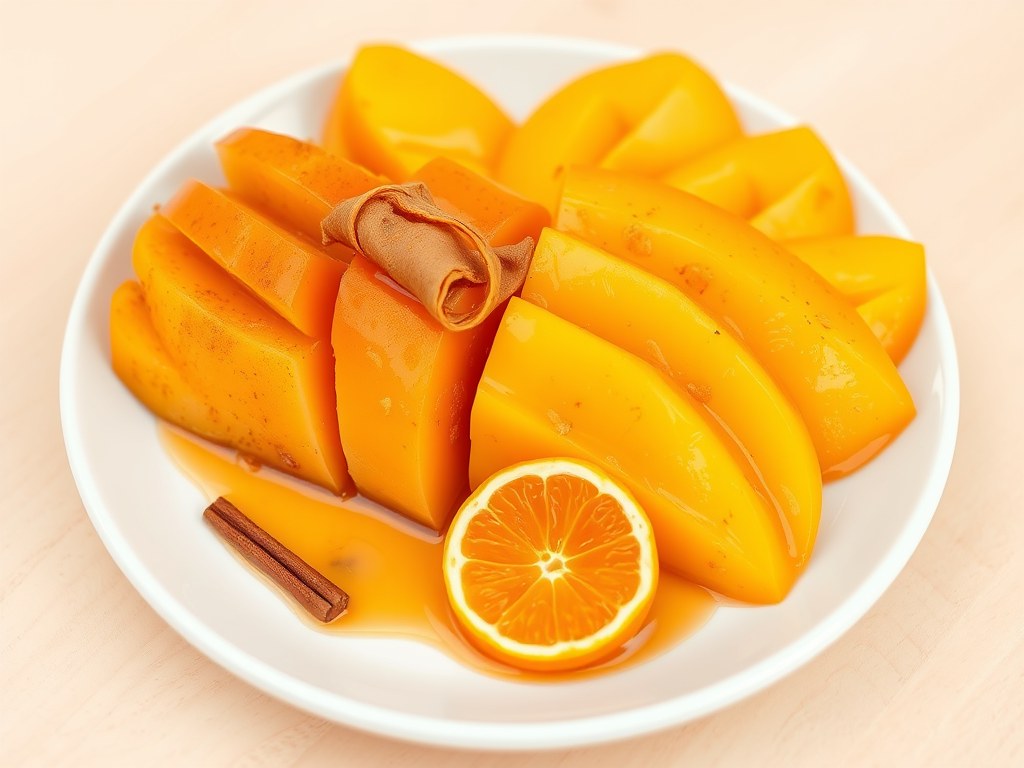 Mango met sinaasappelstroop, AI-gegenereerde illustratie