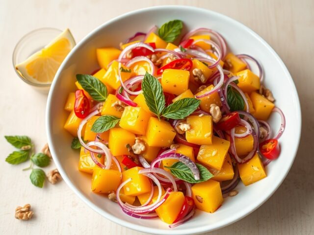 Mangosalade met munt en walnoot