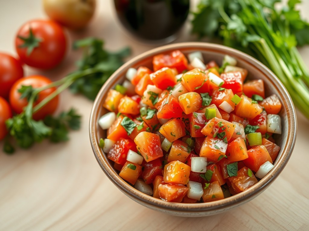 Marokkaanse tomatensalade, AI-gegenereerde illustratie
