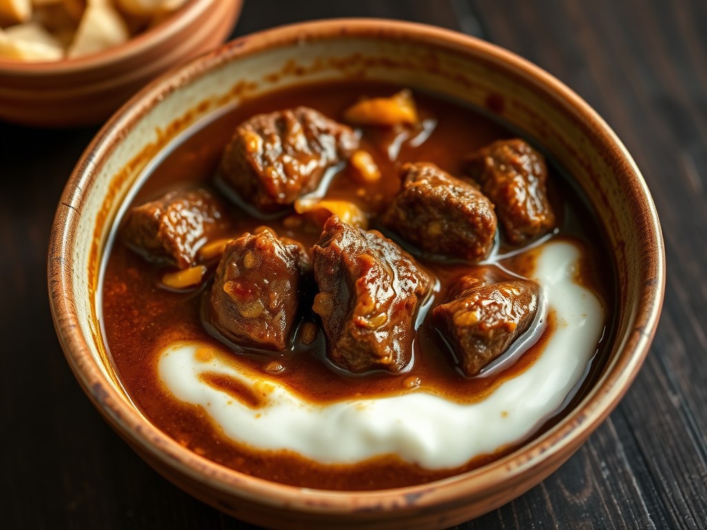 Masala met gestoofd rundvlees, AI-gegenereerde illustratie