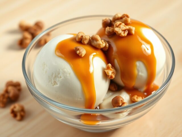 Mascarpone-ijs met noten en karamel