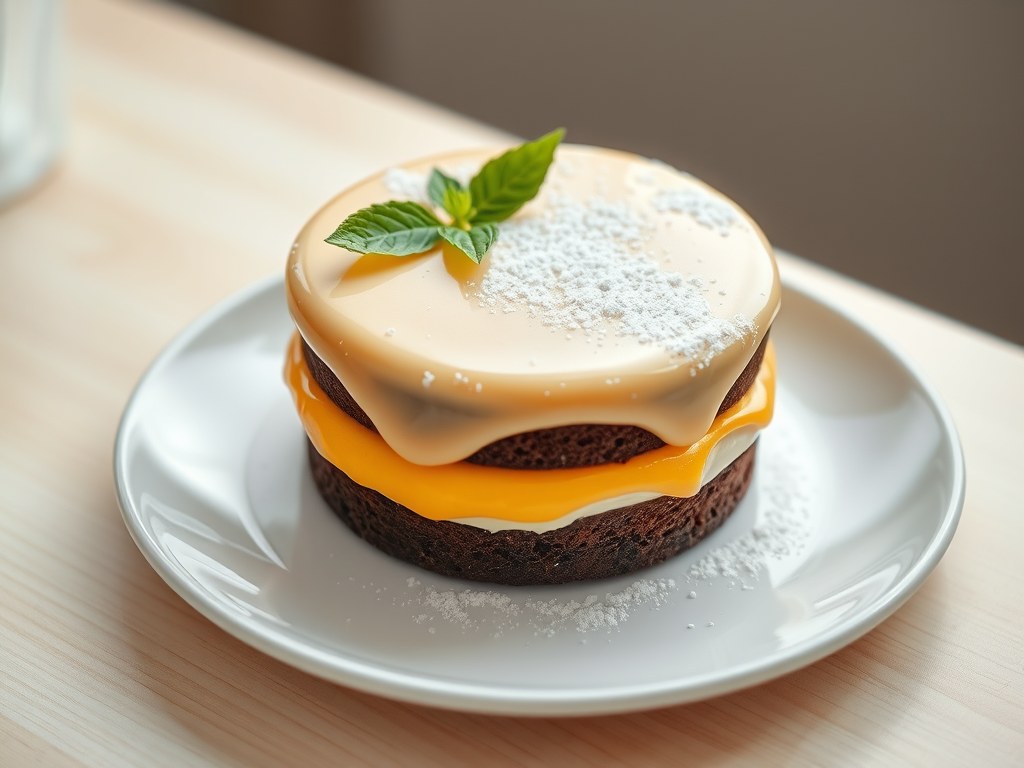 Mascarpone- sinaasappelbasilicum taart, AI-gegenereerde illustratie