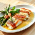 Medaillons van kabeljauw met spek en asperges