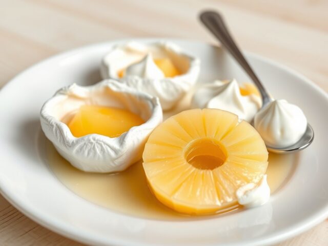 Meringues met gepocheerde ananas