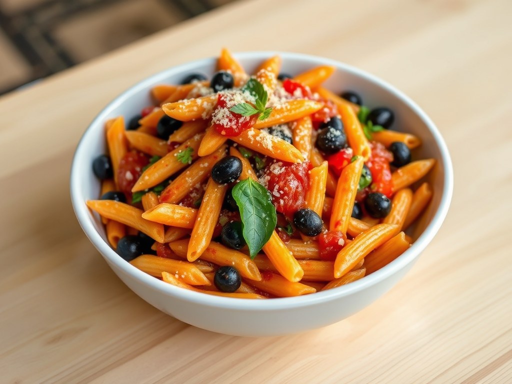 Mezze penne speziata, AI-gegenereerde illustratie