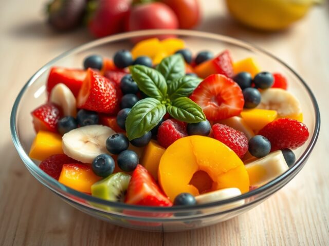 Minestrone van fruit met olijfolie en basilicum