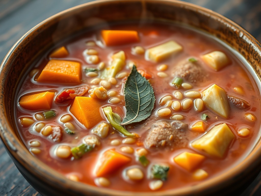Minestronesoep met gerst, AI-gegenereerde illustratie