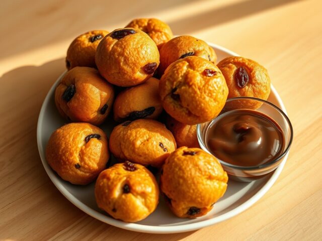 Mini-oliebollen met chocoladedip
