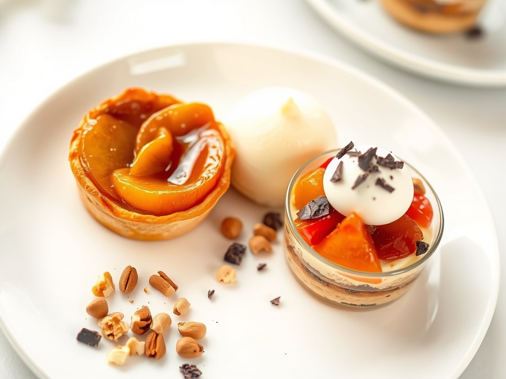 Mini tarte tatin, hemelse liefde en vanille-ijs, AI-gegenereerde illustratie