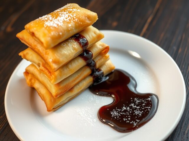Miniloempia’s van banaan met (veel) chocoladesaus