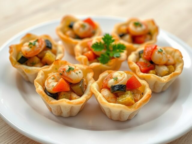 Minipasteitjes gevuld met garnalen op z’n provencaals