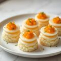 Minitorentjes met risotto en lompviseitjes