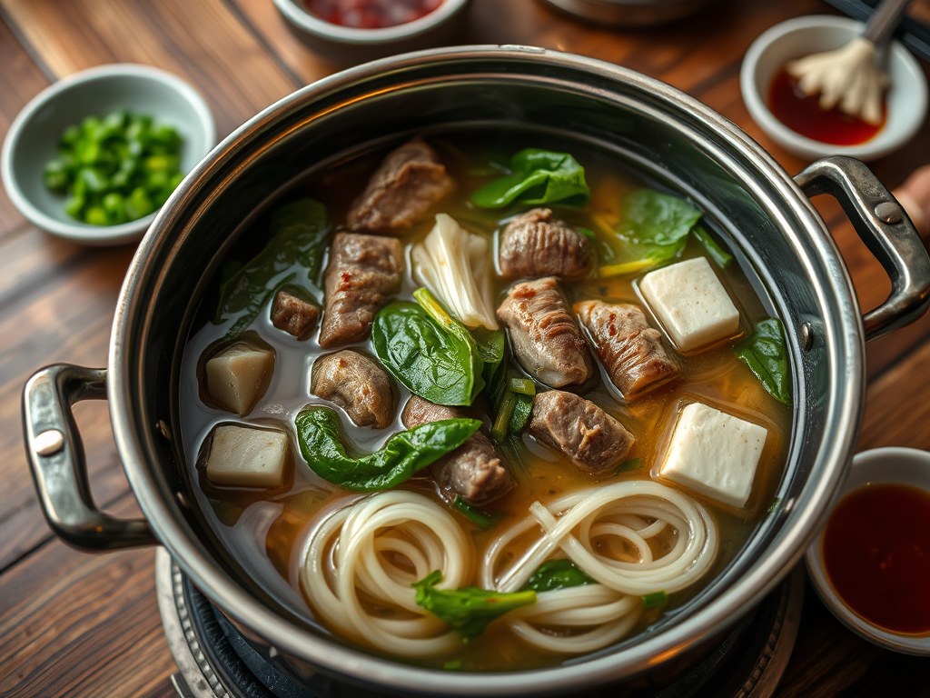 Mongolische Hot Pot vuurpot met schapenvlees, AI-gegenereerde illustratie