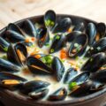 Mosselen in een crème van lente-uien