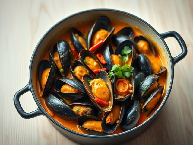Mosselen uit Wit-Bier met een Rode Curry Saus