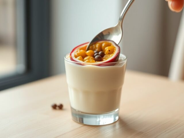 Mousse van witte chocola met passievrucht