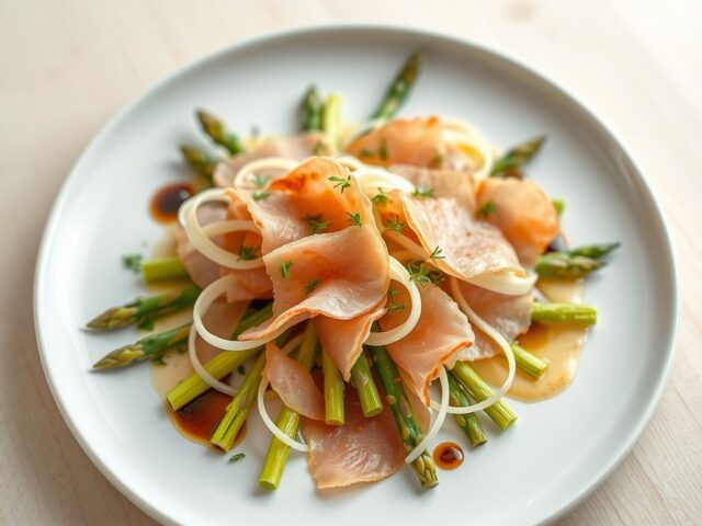 Mousseline met carpaccio van asperges