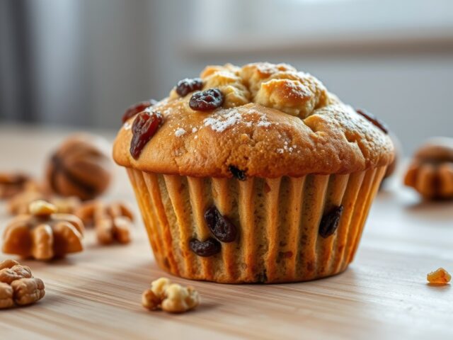 Muffin met rum en rozijnen