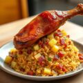 Nasi goreng met ananas en kipdrumsticks