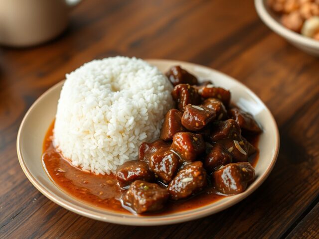 Nassi poetih en daging rendang