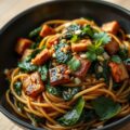 Noedels met tofu en spinazie