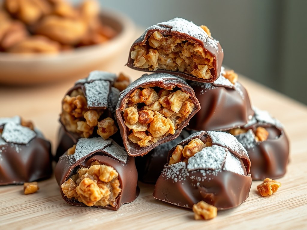 Noga-walnootpralines, AI-gegenereerde illustratie