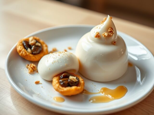 Notenparfait met een Beignet van Gedroogde Pruimen