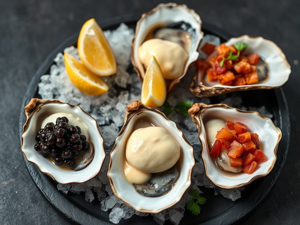 Oesters op 3 manieren, AI-gegenereerde illustratie