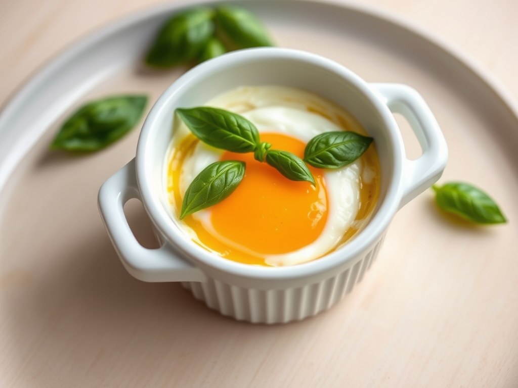 Oeuf ‘en cocotte’, AI-gegenereerde illustratie