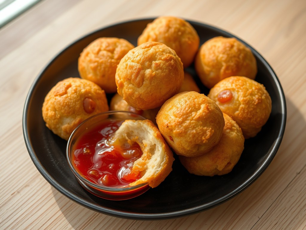 Oliebollen met kaas en rivierkreeft, AI-gegenereerde illustratie