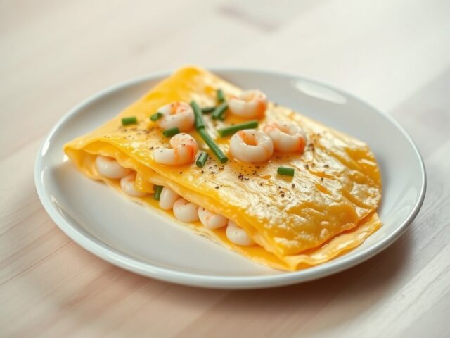 Omelet met garnalen en Chinese bieslook