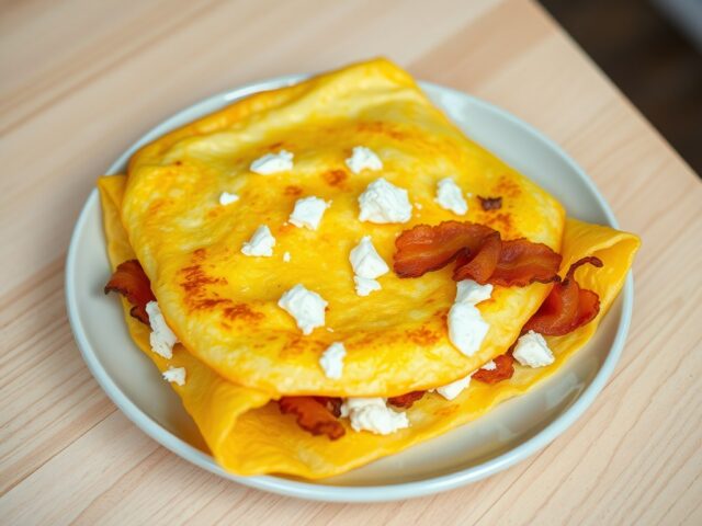 Omelet met geitenkaas en spekreepjes