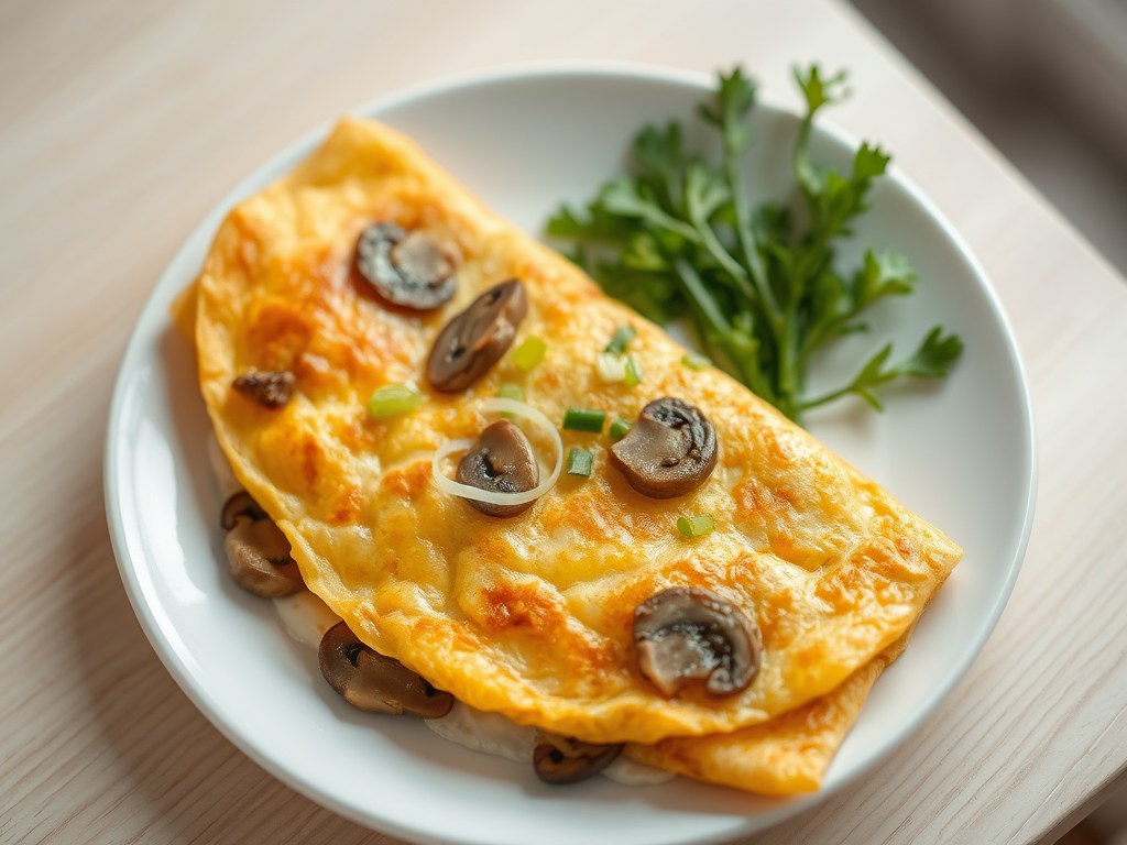 Omelet met oesterzwammen, AI-gegenereerde illustratie
