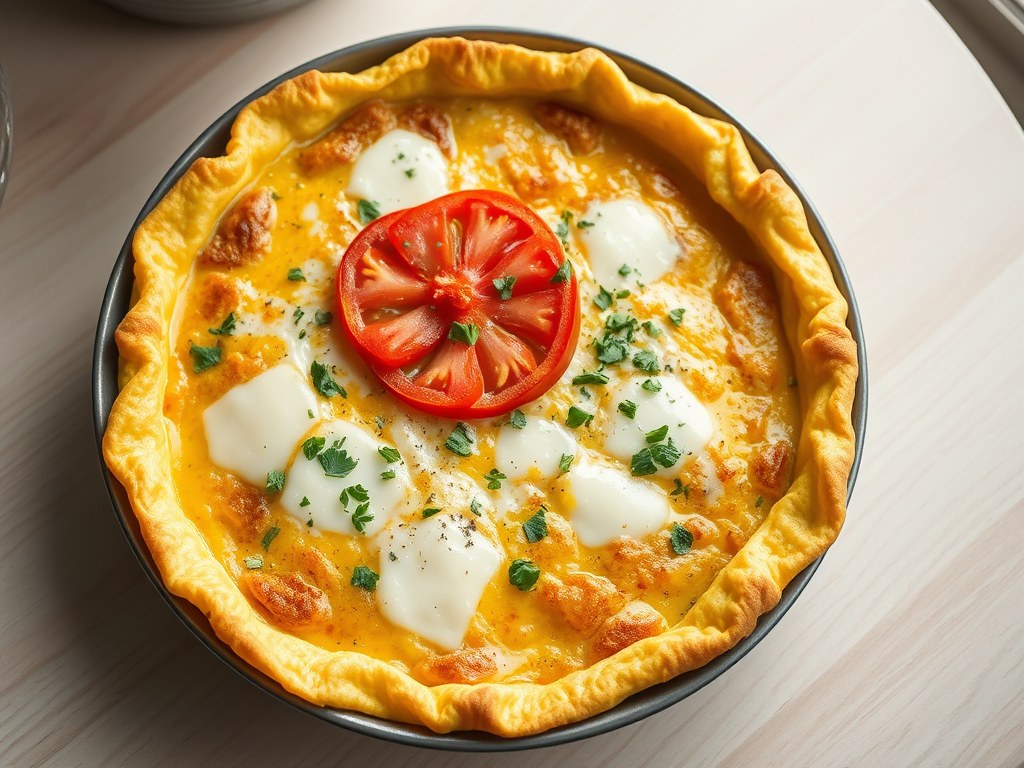 Omelet uit de oven, AI-gegenereerde illustratie