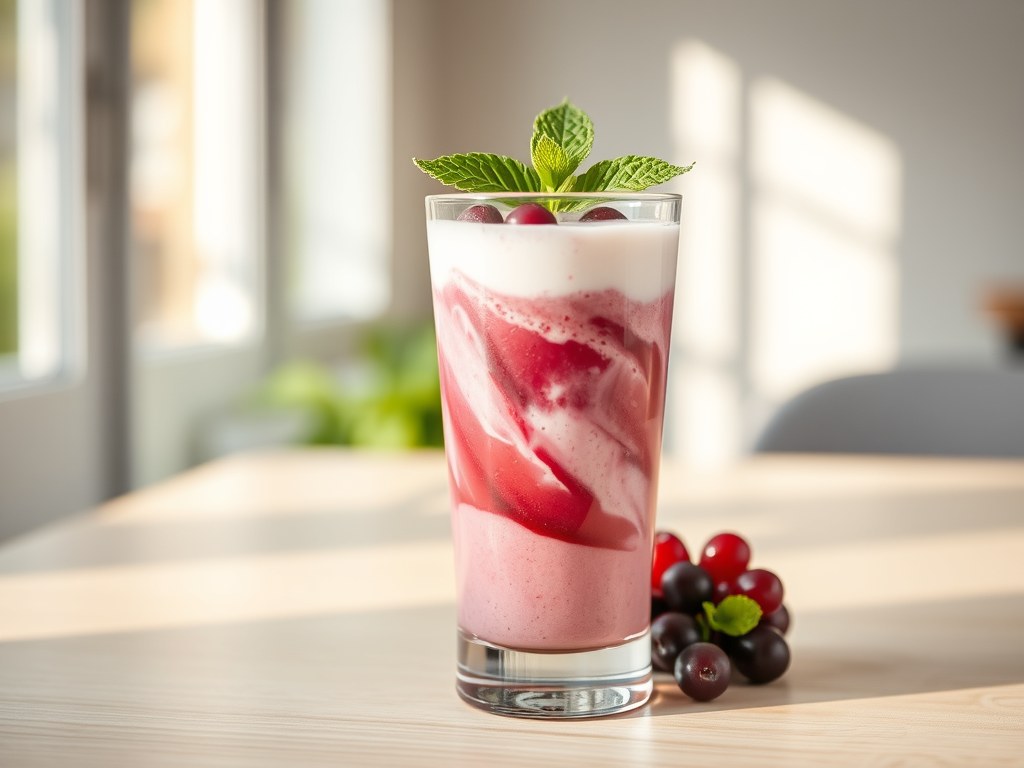 Ontbijtcocktail met besjes, AI-gegenereerde illustratie